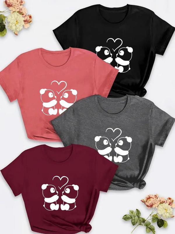Plus Size Cartoon Panda Heart Print Round Neck Casual - Adult & Kids T-Shirts, Sweatshirts & Hoodies apparel design preview 1