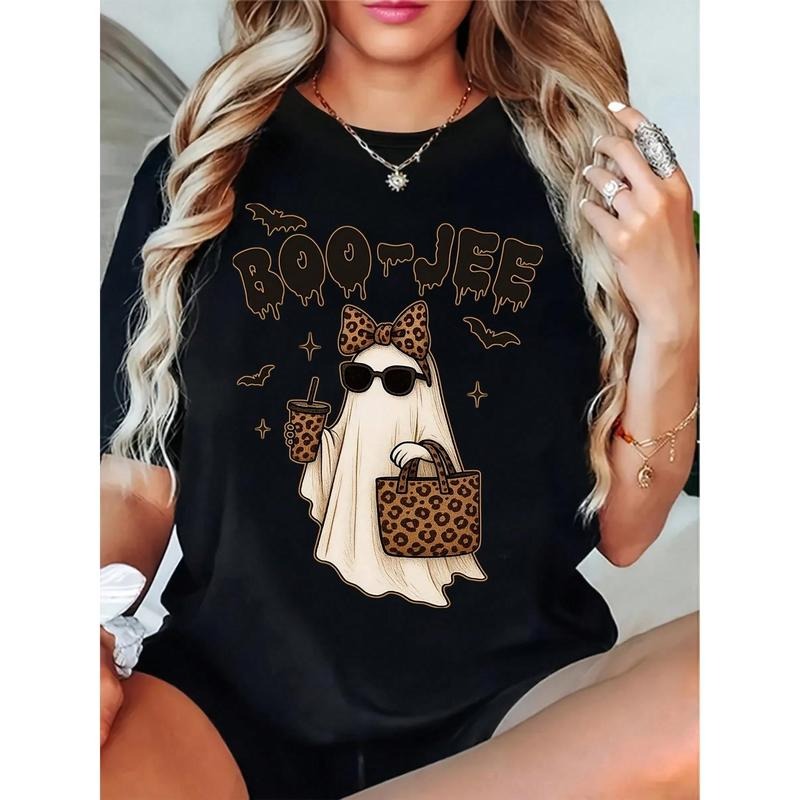 Plus Size Cute Ghost Boo Jee Leopard Print Halloween - Adult & Kids T-Shirts, Sweatshirts & Hoodies apparel design preview 1
