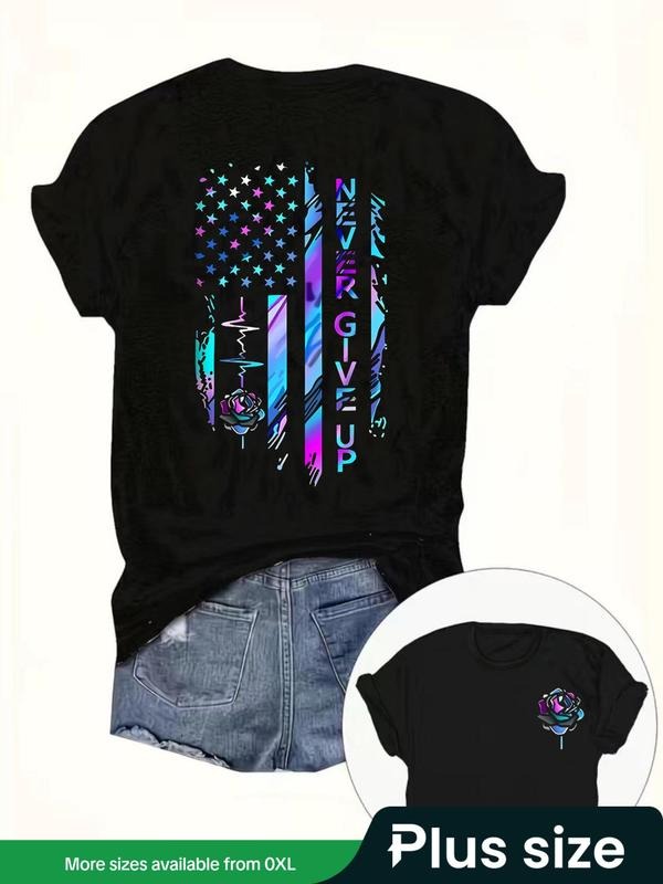 Plus Size Flag Letter Print Round Neck Casual Floral - Adult & Kids T-Shirts, Sweatshirts & Hoodies apparel design preview 1
