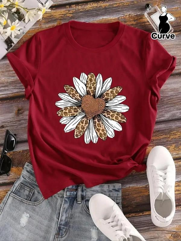 Plus Size Floral Leopard Heart Print Round Neck - Adult & Kids T-Shirts, Sweatshirts & Hoodies apparel design preview 1