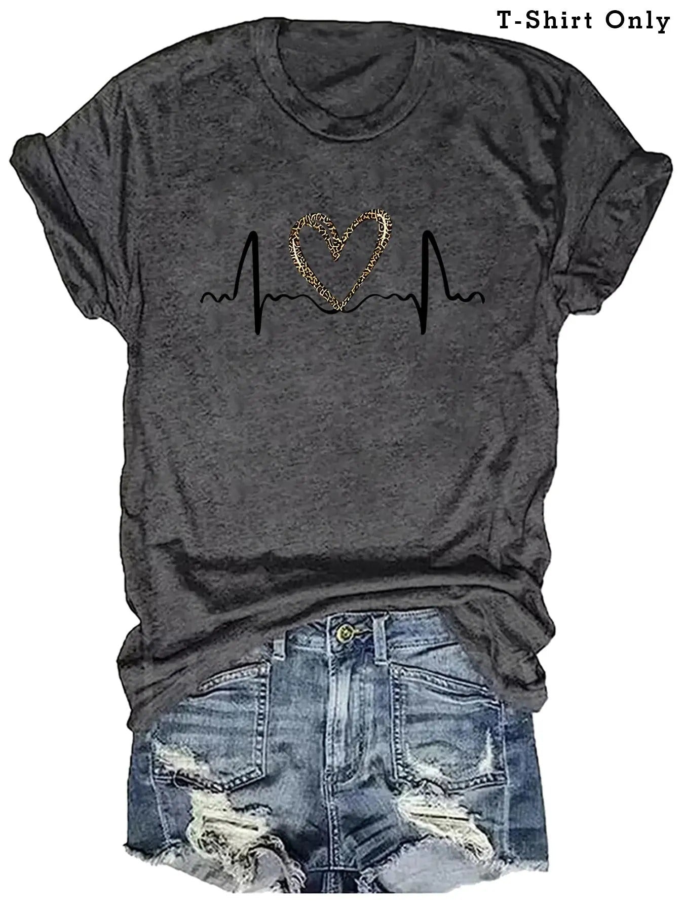 Plus Size Heart Heartbeat Print Round Neck Casual - Adult & Kids T-Shirts, Sweatshirts & Hoodies apparel design preview 1