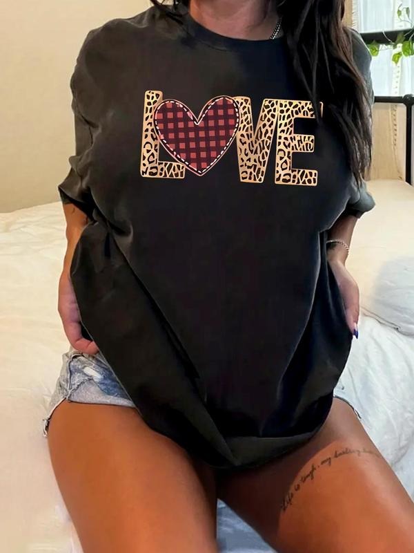 Plus Size Heart Letter Print Drop Shoulder Casual - Adult & Kids T-Shirts, Sweatshirts & Hoodies apparel design preview 1