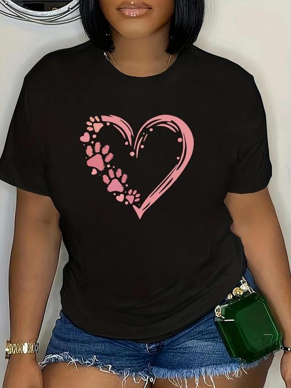 Plus Size Heart Paw Print Short Sleeve Casual Round - Adult & Kids T-Shirts, Sweatshirts & Hoodies apparel design preview 1