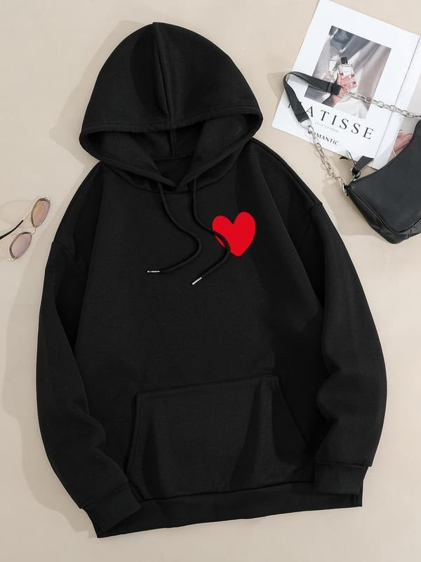 Plus Size Heart Print Drop Shoulder Drawstring Casual - Adult & Kids T-Shirts, Sweatshirts & Hoodies apparel design preview 1