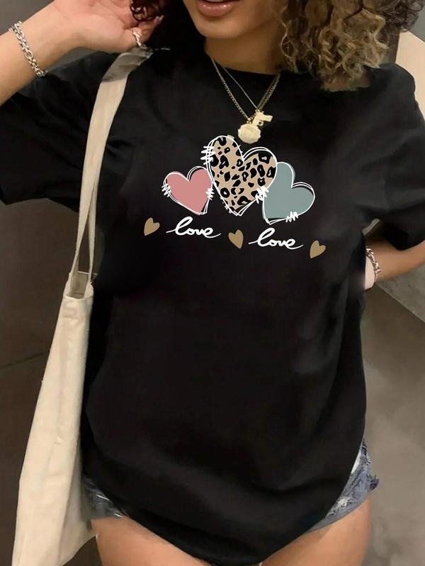 Plus Size Leopard Heart Letter Print Round Neck - Adult & Kids T-Shirts, Sweatshirts & Hoodies apparel design preview 1