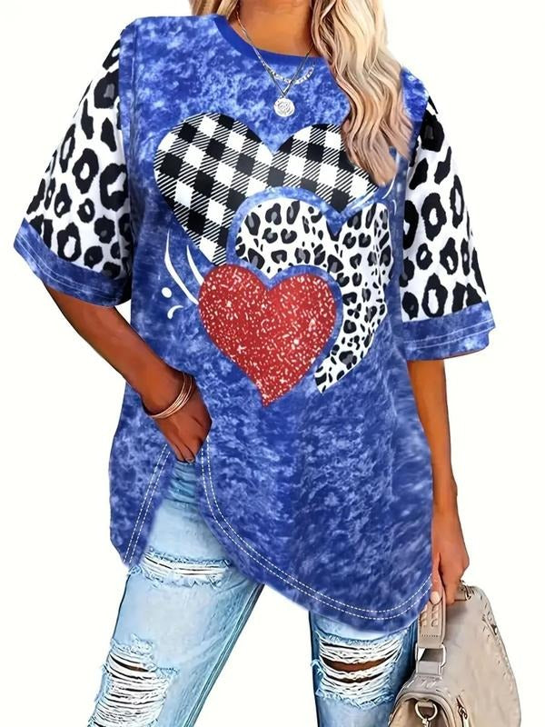 Plus Size Leopard Heart Print Drop Shoulder Casual - Adult & Kids T-Shirts, Sweatshirts & Hoodies apparel design preview 1