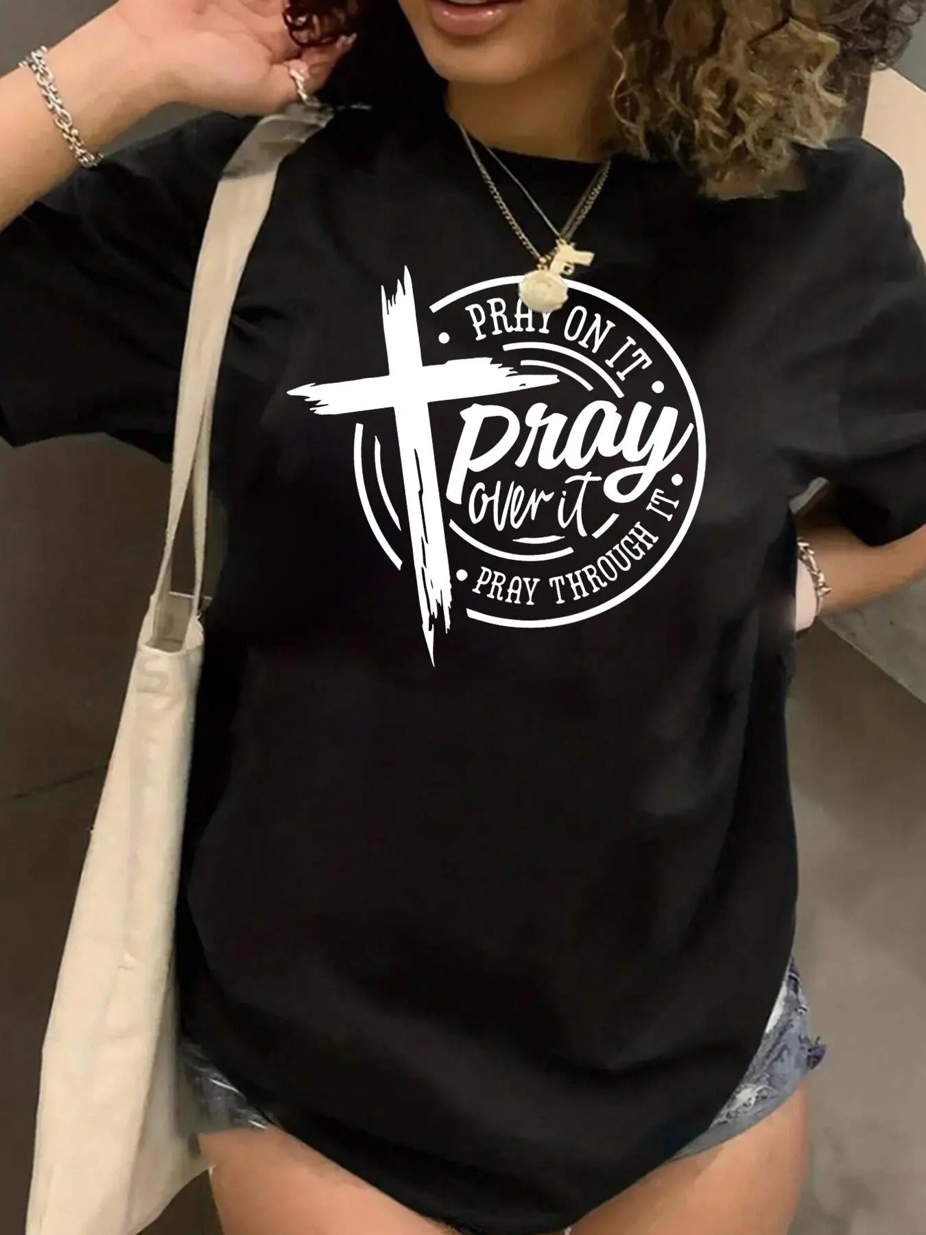 Plus Size Letter Cross Print Round Neck Casual Crew - Adult & Kids T-Shirts, Sweatshirts & Hoodies apparel design preview 1