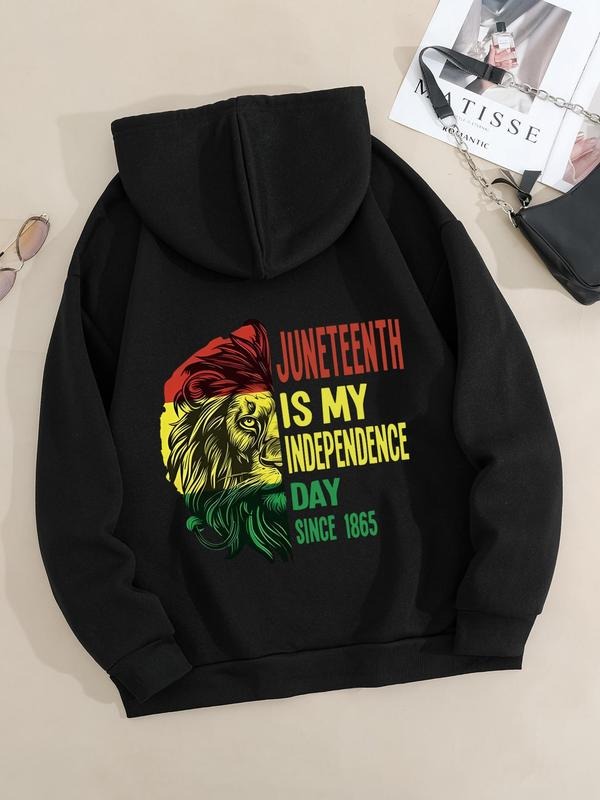 Plus Size Letter Lion Print Drop Shoulder Drawstring - Adult & Kids T-Shirts, Sweatshirts & Hoodies apparel design preview 1