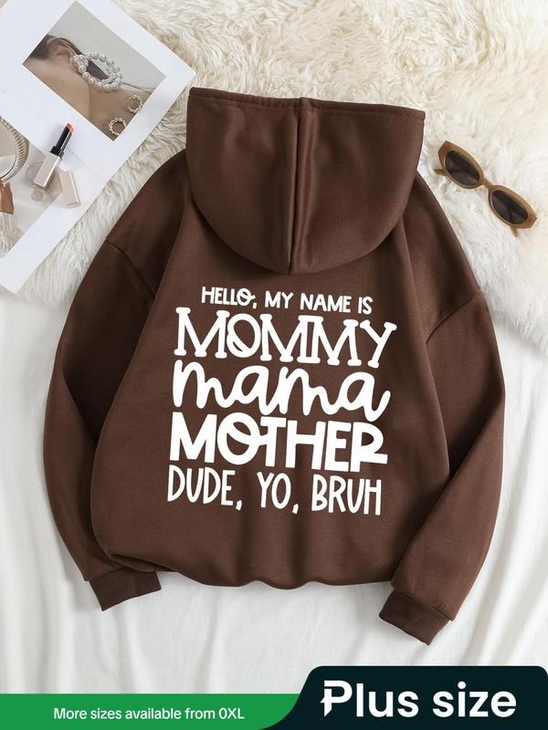 Plus Size Letter Print Drawstring Casual Pocket - Adult & Kids T-Shirts, Sweatshirts & Hoodies apparel design preview 1