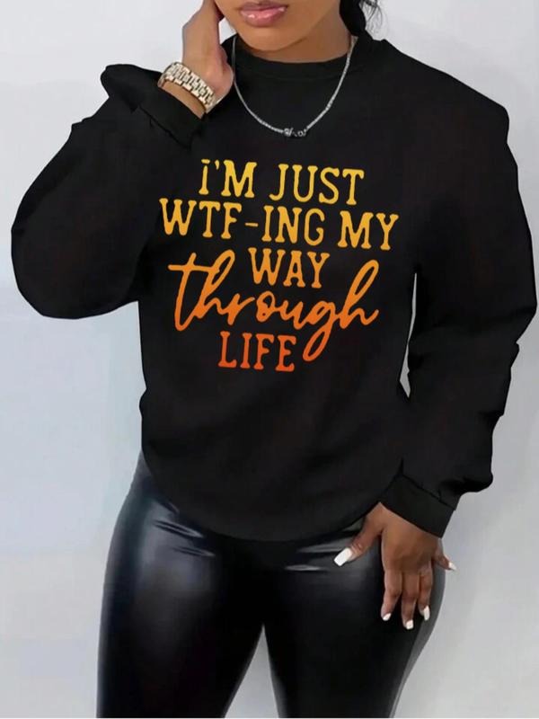 Plus Size Letter Print Drop Shoulder Casual Round - Adult & Kids T-Shirts, Sweatshirts & Hoodies apparel design preview 1