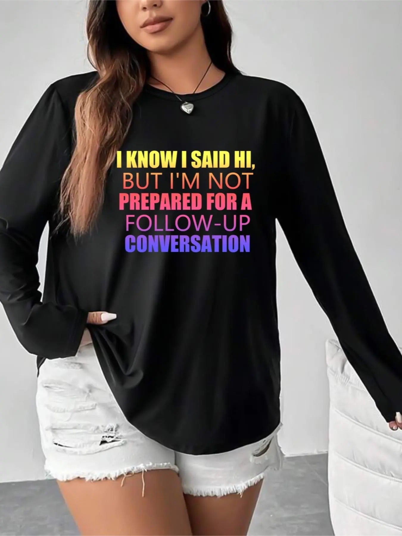 Plus Size Letter Print Round Neck Casual Crew Fall - Adult & Kids T-Shirts, Sweatshirts & Hoodies apparel design preview 1