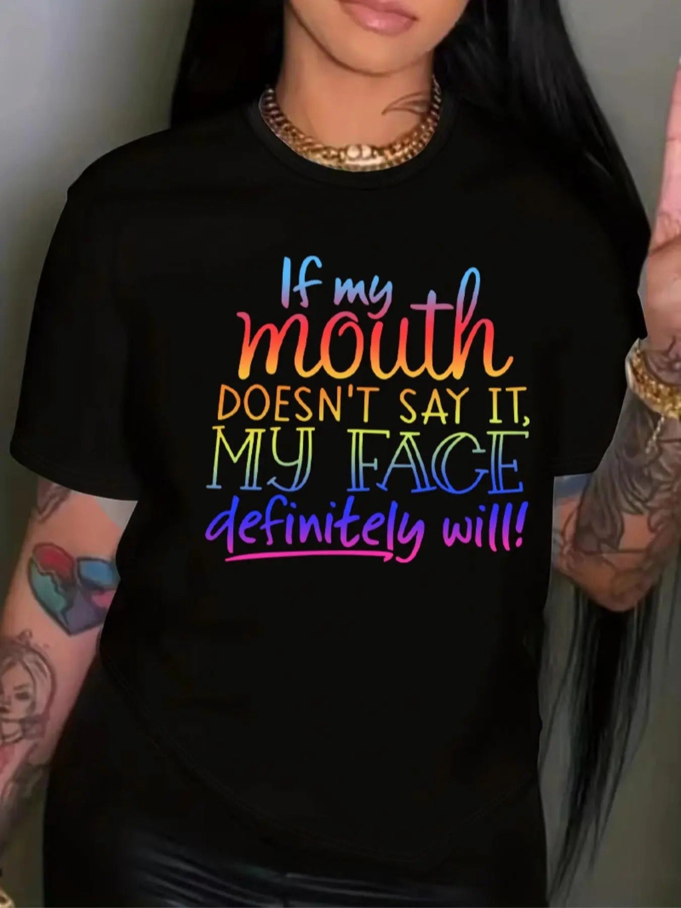 Plus Size Letter Print Round Neck Casual Crew Short - Adult & Kids T-Shirts, Sweatshirts & Hoodies apparel design preview 1