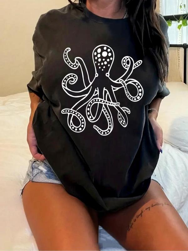 Plus Size Octopus Print Round Neck Casual Short - Adult & Kids T-Shirts, Sweatshirts & Hoodies apparel design preview 1