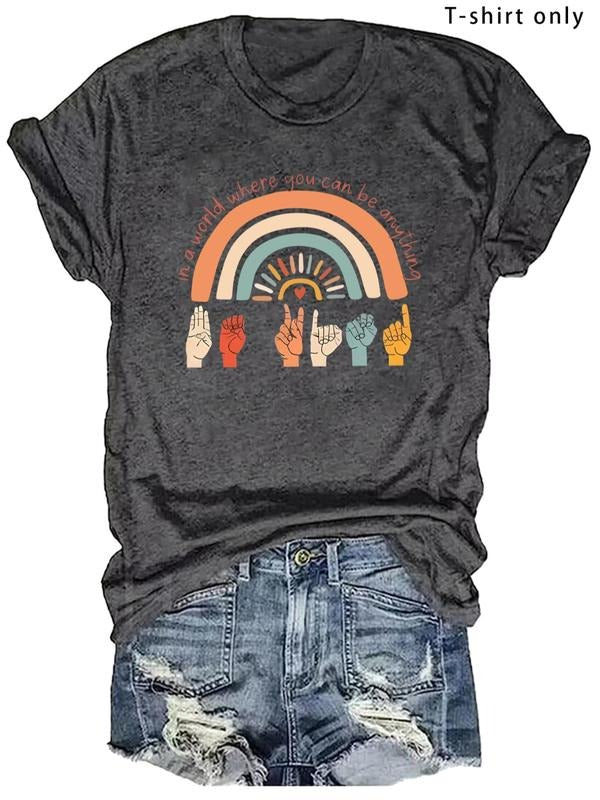 Plus Size Rainbow Hand Print Round Neck Casual Short - Adult & Kids T-Shirts, Sweatshirts & Hoodies apparel design preview 1