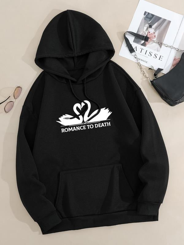 Plus Size Swan Letter Print Drop Shoulder Drawstring - Adult & Kids T-Shirts, Sweatshirts & Hoodies apparel design preview 1