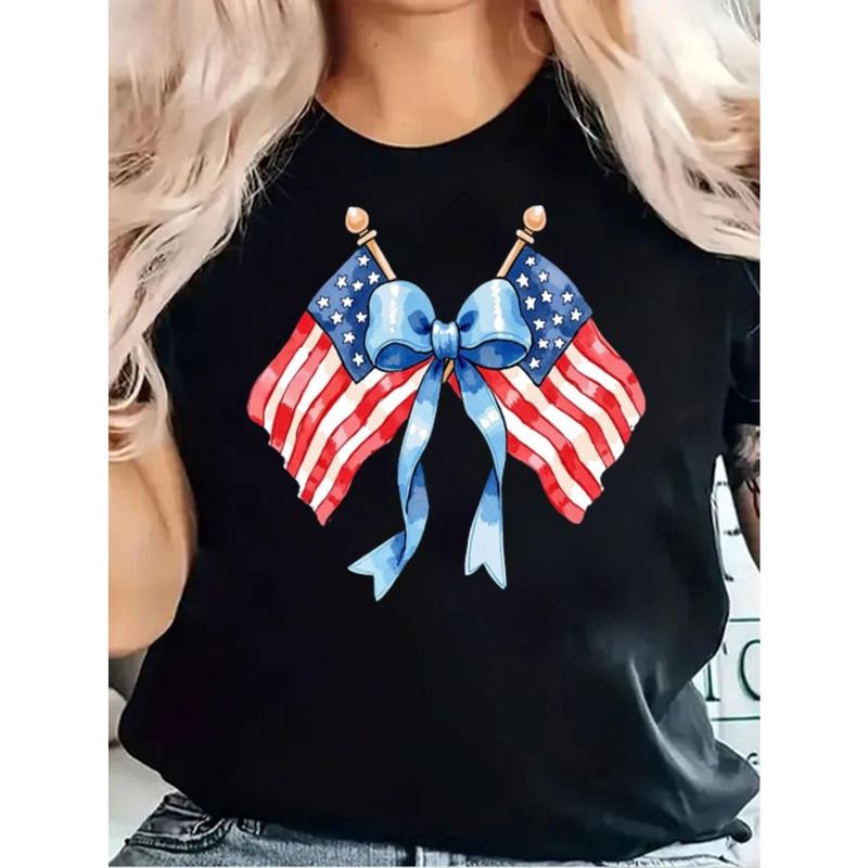 Plus Size 100% Cotton Patriotic American Flag Bow - Adult & Kids T-Shirts, Sweatshirts & Hoodies apparel design preview 1
