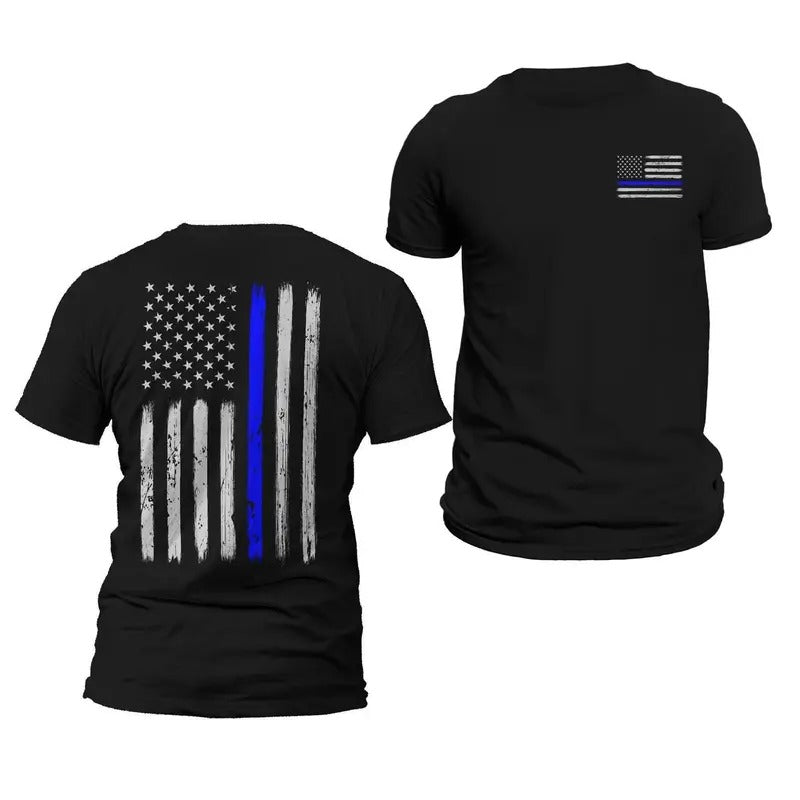 Police Thin Blue Flag Front Back Print Vertical - Adult & Kids T-Shirts, Sweatshirts & Hoodies apparel design preview 1