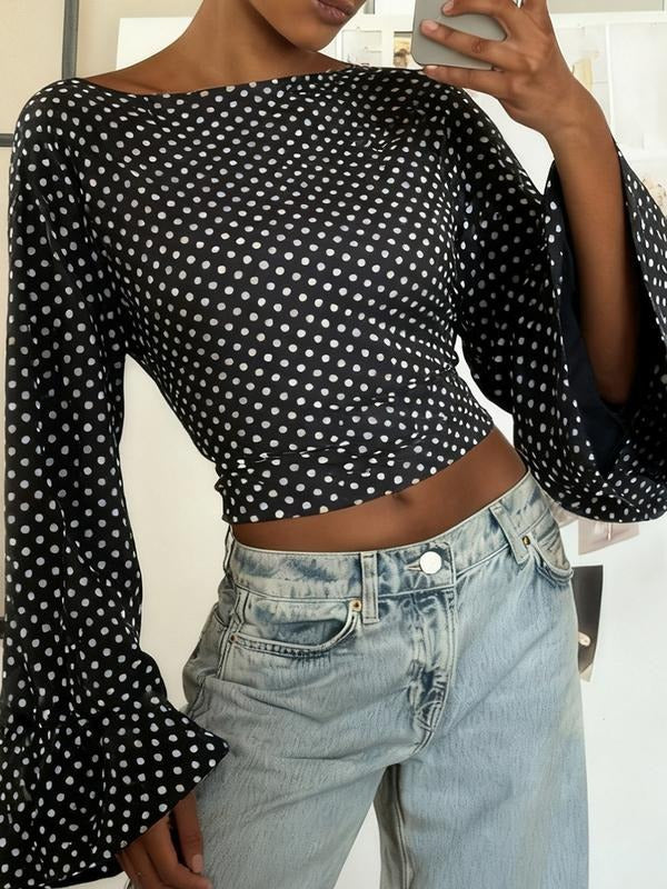 Polka Dot Backless Bow Loose Short Fall Winter Casual - Adult & Kids T-Shirts, Sweatshirts & Hoodies apparel design preview 1