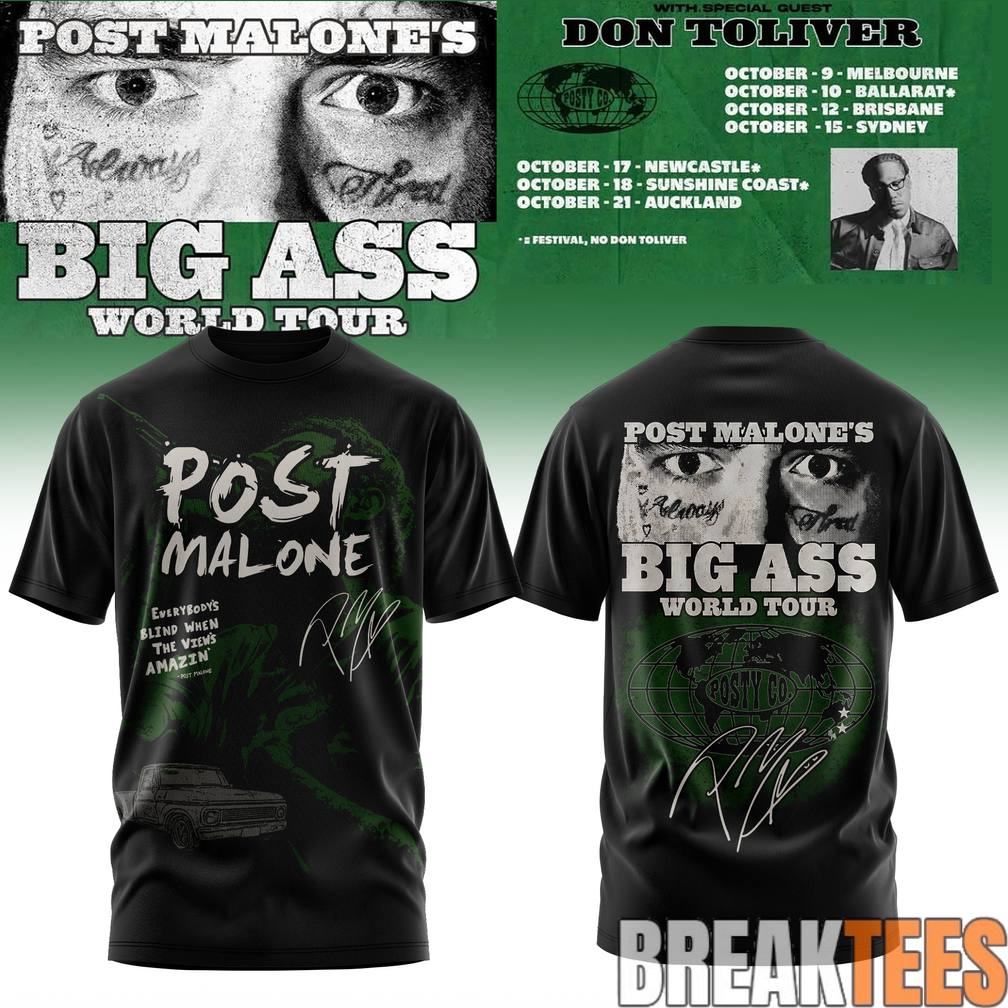 Post Malone Big Ass World Tour Vintage - Adult & Kids T-Shirts, Sweatshirts & Hoodies apparel design preview 1