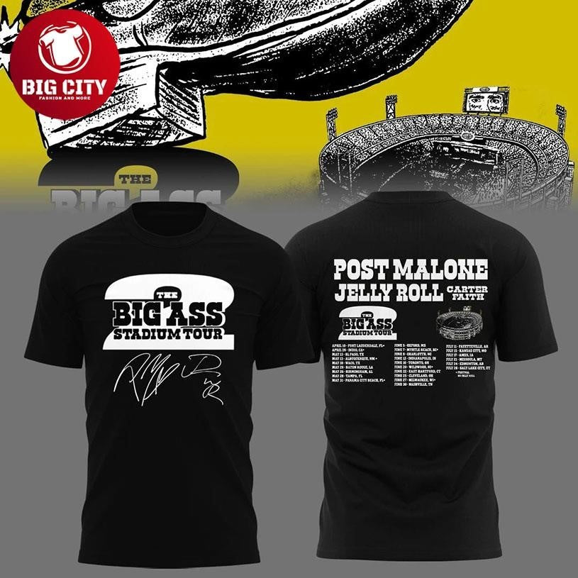 Post Malone THE BIG ASS STADIUM TOUR 2026 Black Two - Adult & Kids T-Shirts, Sweatshirts & Hoodies apparel design preview 1