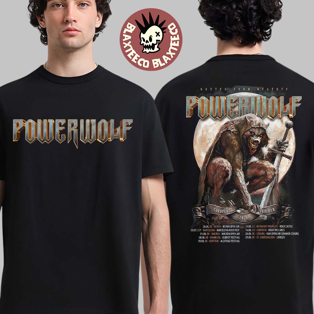 Powerwolf European Summer Tour 2026 Schedule Dates - Adult & Kids T-Shirts, Sweatshirts & Hoodies apparel design preview 1