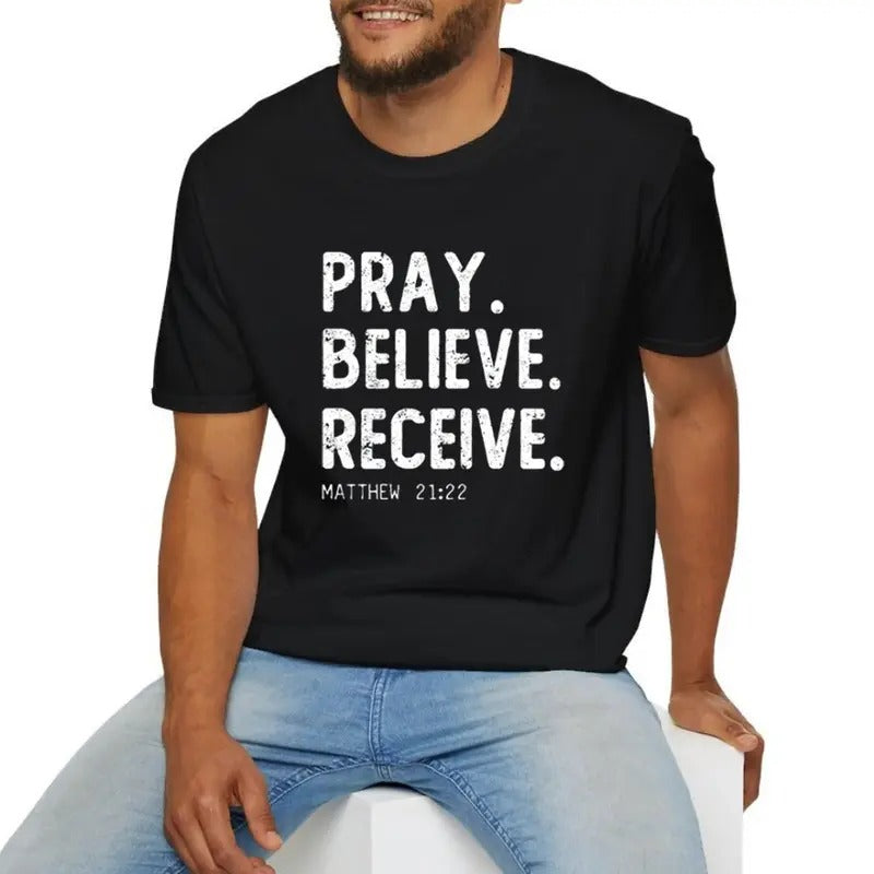 Pray Believe Receive Pure Cotton Fabric Casual - Adult & Kids T-Shirts, Sweatshirts & Hoodies apparel design preview 1