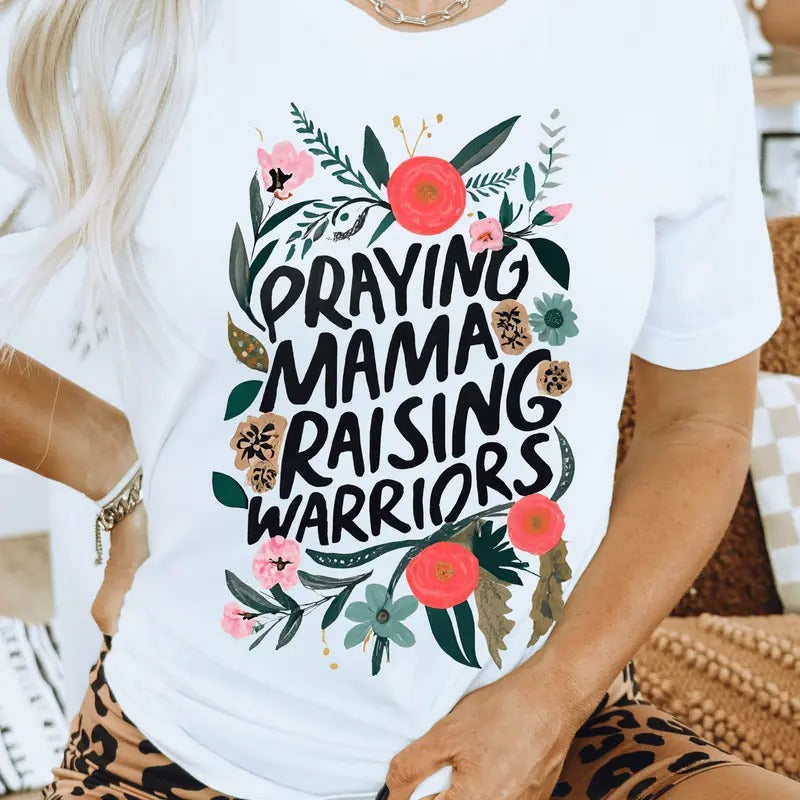 Praying Mama Raising Warriors Casual Cotton - Adult & Kids T-Shirts, Sweatshirts & Hoodies apparel design preview 1