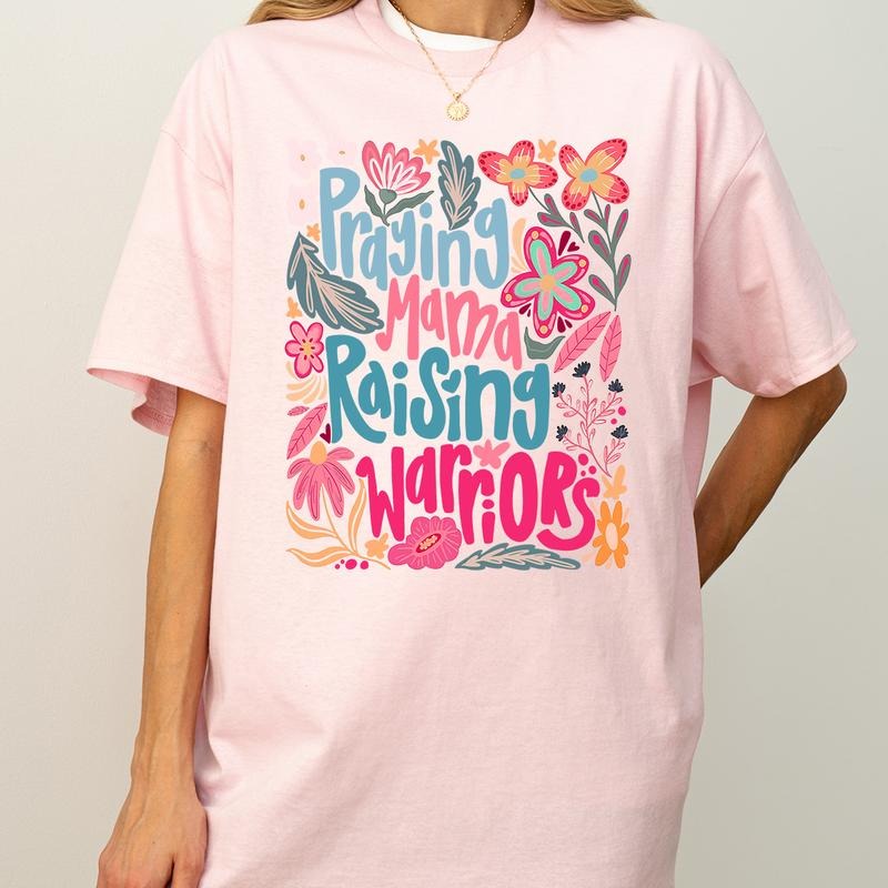 Praying Mama Raising Warriors Boho Floral Mom Retro - Adult & Kids T-Shirts, Sweatshirts & Hoodies apparel design preview 1