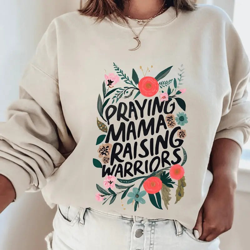 Praying Mama Raising Warriors - Adult & Kids T-Shirts, Sweatshirts & Hoodies apparel design preview 1