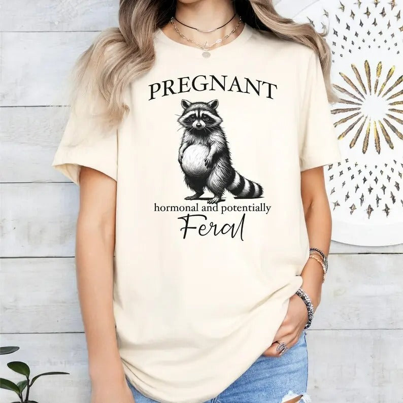 Pregnant Raccoon Feral Funny Pregnancy Im Soon Be Mom - Adult & Kids T-Shirts, Sweatshirts & Hoodies apparel design preview 1