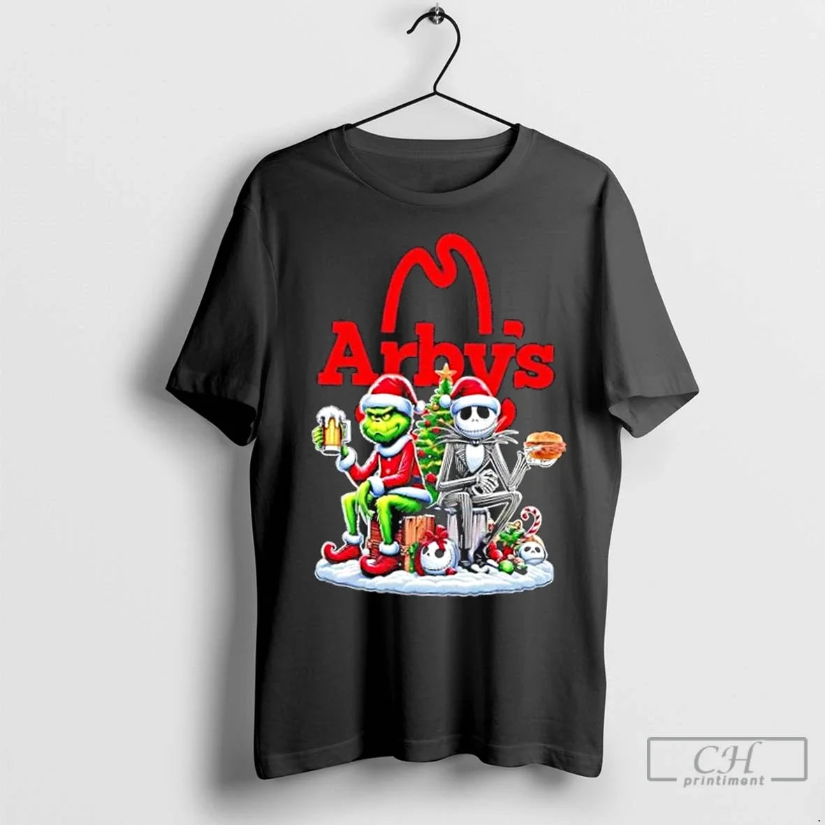 Premium Arbys X Grinch And Jack Skellington Unwilling - Adult & Kids T-Shirts, Sweatshirts & Hoodies apparel design preview 1