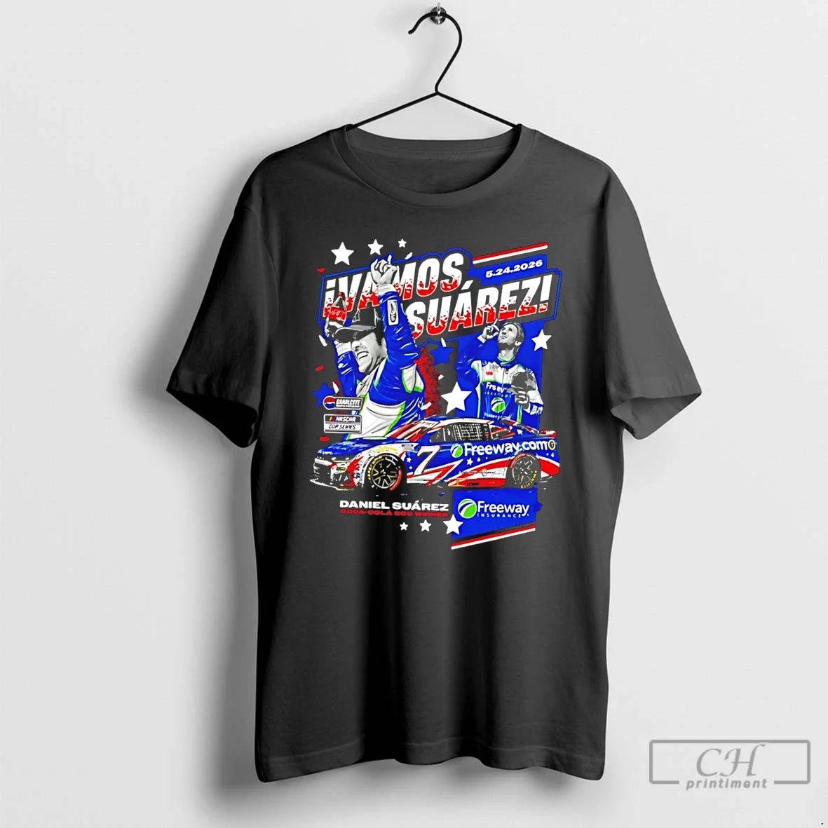 Premium Daniel Suarez Freeway Insurance 600 Win - Adult & Kids T-Shirts, Sweatshirts & Hoodies apparel design preview 1