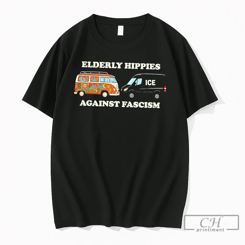 Premium Elderly Hippies Against Fascism Cartoon Car - Adult & Kids T-Shirts, Sweatshirts & Hoodies apparel design preview 1