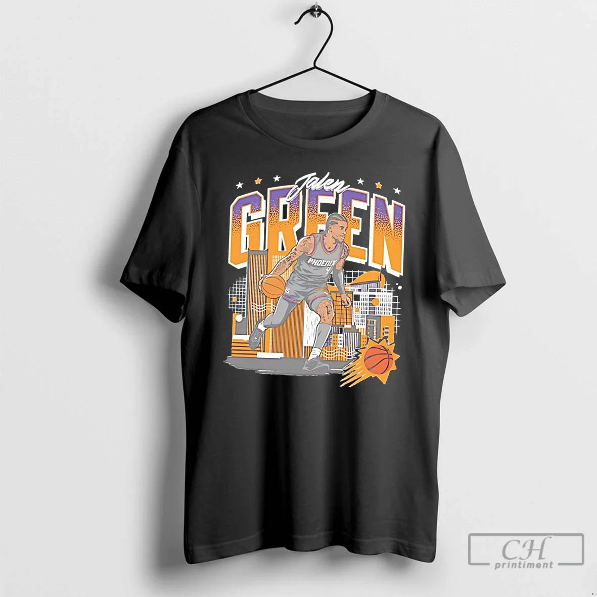 Premium Phoenix Suns Jalen Green Number 4 Skyline - Adult & Kids T-Shirts, Sweatshirts & Hoodies apparel design preview 1