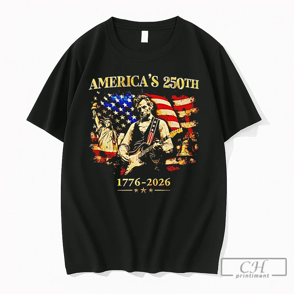 Premium Retro Abraham Lincoln Guitar 250 Years Of - Adult & Kids T-Shirts, Sweatshirts & Hoodies apparel design preview 1