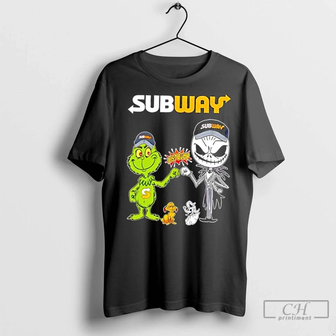 Premium Subway X Grinch And Jack Skellington Fist - Adult & Kids T-Shirts, Sweatshirts & Hoodies apparel design preview 1
