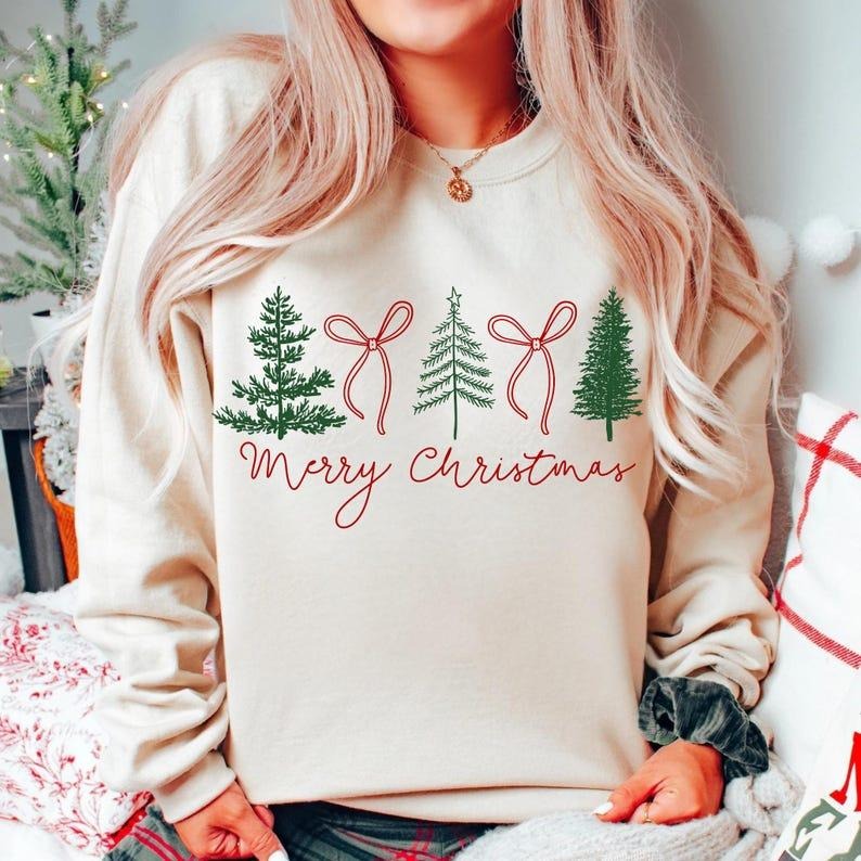 Preppy Tree Merry Bright Festive Cozy Season Coquette - Adult & Kids T-Shirts, Sweatshirts & Hoodies apparel design preview 1