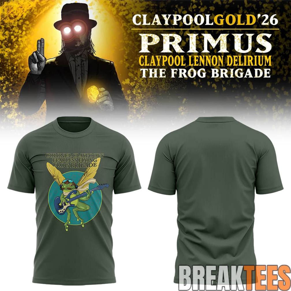 Primus Claypool Gold Tour 2026 'Frog Brigade' - Adult & Kids T-Shirts, Sweatshirts & Hoodies apparel design preview 1