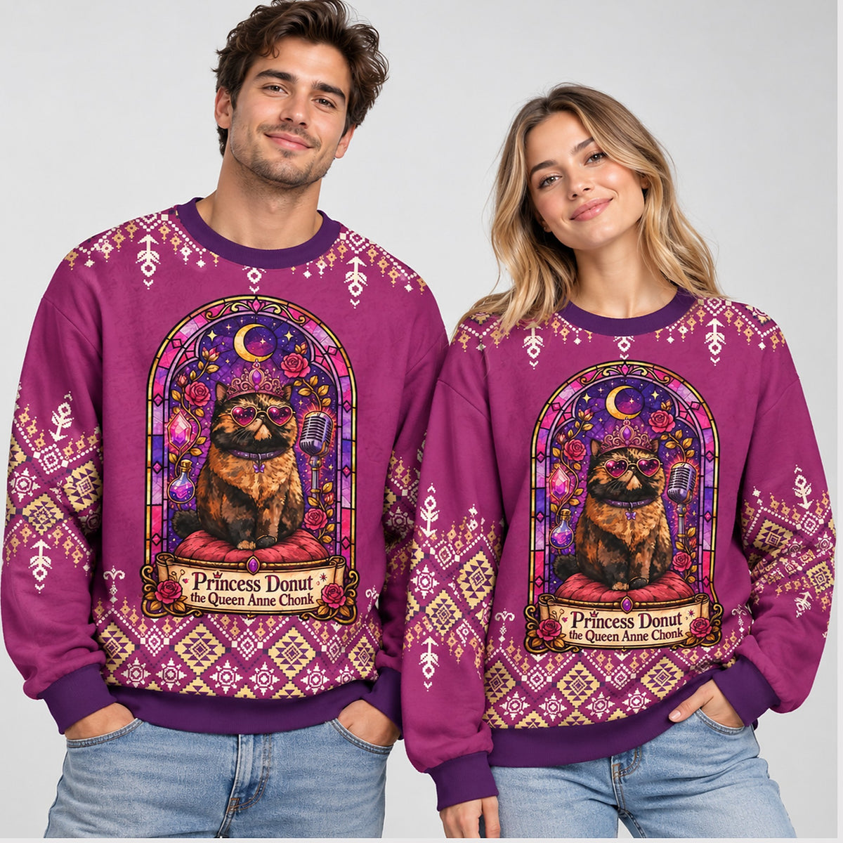Princess Donut The Queen Anne Chonk Cat Ugly Christmas Sweater - Holiday Gift product image 2