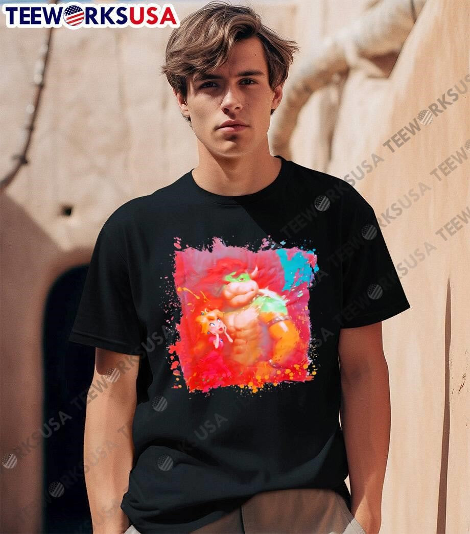 Princess Peach Looking Up at Bowser Abstract Splatter - Adult & Kids T-Shirts, Sweatshirts & Hoodies apparel design preview 1