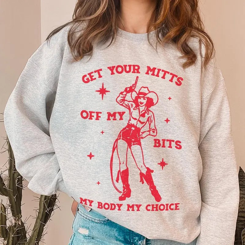 Pro Choice Crew Neck Feminist Vintage Cowgirl - Adult & Kids T-Shirts, Sweatshirts & Hoodies apparel design preview 1