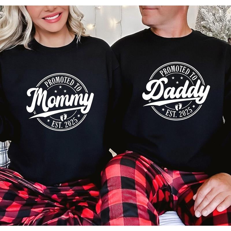Promoted Mommy Daddy Est 2025 New Parents Pregnancy - Adult & Kids T-Shirts, Sweatshirts & Hoodies apparel design preview 1