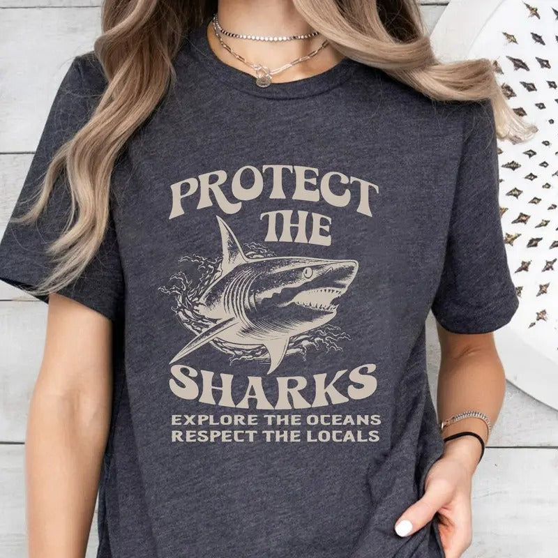 Protect Sharks Shark Respect Locals VSCO Surfing - Adult & Kids T-Shirts, Sweatshirts & Hoodies apparel design preview 1