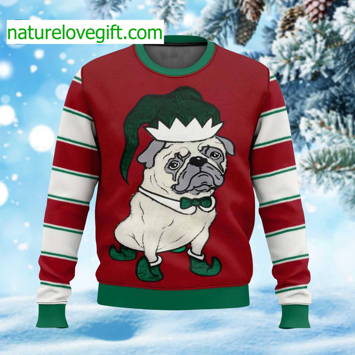 Pug Elf Ugly Christmas Sweater - Holiday Gift product image