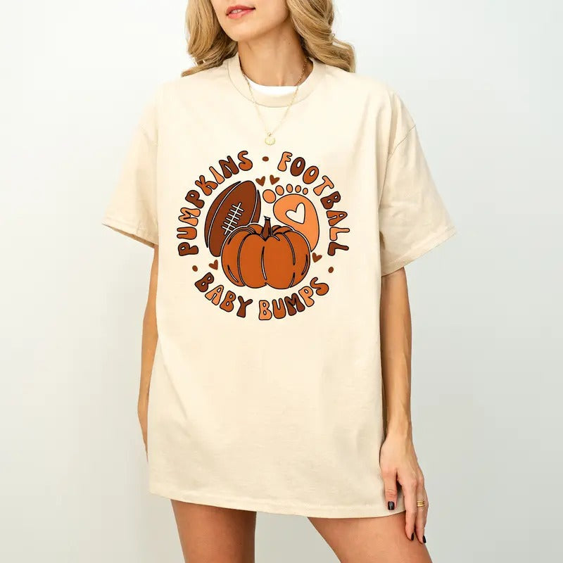 Pumpkin Baby Bump Fall Pregnancy Pumpkins Football - Adult & Kids T-Shirts, Sweatshirts & Hoodies apparel design preview 1