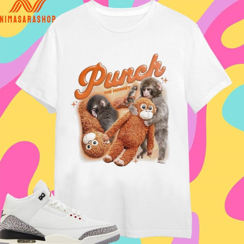 Punch The Monkey Baby Holding Plush Toy Retro Style - Adult & Kids T-Shirts, Sweatshirts & Hoodies apparel design preview 1