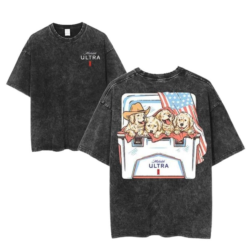 Puppy Cooler Patriotic Dog Cowboy Puppies 4th July - Adult & Kids T-Shirts, Sweatshirts & Hoodies apparel design preview 1