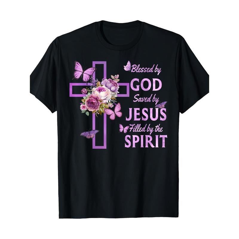 [Purple Floral Cross 100% Cotton Christian Blessed - Adult & Kids T-Shirts, Sweatshirts & Hoodies apparel design preview 1