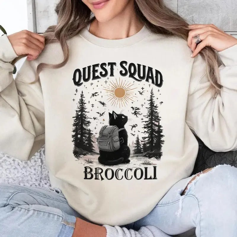 Quest Fantasy Squad Broccoli Funny Cat Fourth Wing - Adult & Kids T-Shirts, Sweatshirts & Hoodies apparel design preview 1