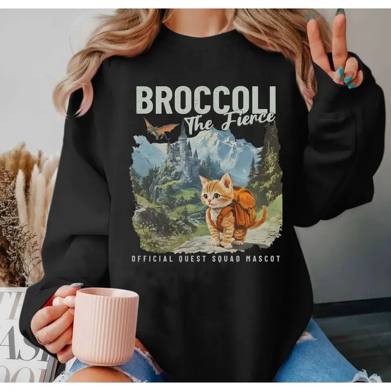 Quest Fantasy Squad Broccoli Funny Cat Fourth Wing - Adult & Kids T-Shirts, Sweatshirts & Hoodies apparel design preview 1